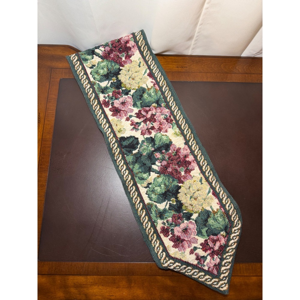 Vintage Goodwin Weavers Summer Beauty Floral Tapestry Table Run 9x60 Hydrangea
